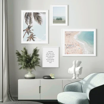Ľudia na Pláži Ariel Dovolenku Kokosové Palmy, Plátno na Maľovanie na Stenu Umenia, Tlače, Plagát, Obraz, Obývacia Izba Domova Bez Rámu