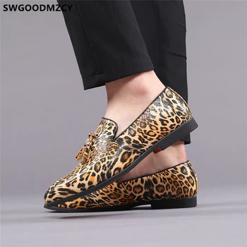 Šaty, Topánky Mužov Formálne Leopard Coiffeur Strapec Obuv Muži Klasické Mokasíny Taliansky Návrhár Strany Topánky Mužov, Kožené Plus Veľkosť 48