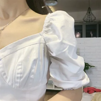 šaty žena 2020 lete nové francúzske retro sexy šaty žena lístkového rukáv námestie golier šaty pre ženy