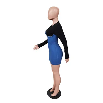 Šaty Žien 2020 Super Elastický Elegantné Patchwork Demin Mini Party Šaty Narodeniny Oblečenie Vysokej Kvality Veľkoobchod Dropshipping