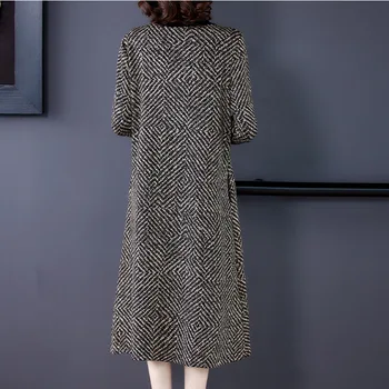 Šedá Bežné 5XL Plus Veľkosť Oblečenie Čalúnená Teplé Šaty 2021 Auntumn Zimné Nový Vintage Midi Šaty Elegantné Ženy Voľné Strany Vestidos