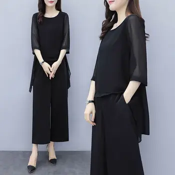 Šifón Pantsuits Ženy Nohavice Obleky Pre Matky Nevesty Oblečenie 2021 Formálne Svadobný Hosť Prekladané Širokú Nohu, Voľné 3 Ks Sád