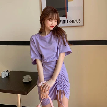 Šnúrkou Ruch Vysoký Pás A-line Šaty Letné 2020 Ženy Krátke Šaty Dámske Mini Šaty Party Purple Sexy Šaty Bodycon