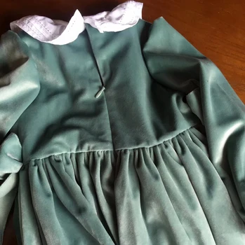 Španielsky detské šaty baby girl dress 1-5 rokov princezná šaty, klobúk bavlna, dlhý rukáv, zelená zamatové šaty na Jeseň zima