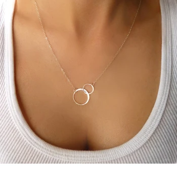 špeciálne 925 Sterling Silver čistého striebra náhrdelníky,obyčajný strieborný prívesok kruh žien reťazca Spriahnuté Kruhy Náhrdelník