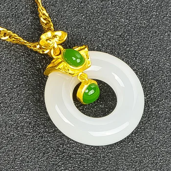Šperky Pozlátené Bielym Kunlun Jade Pracky Duté Elegantný Zlatý Náhrdelník S Príveskom