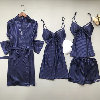 Štyri-dielny Oblek Tenké Domov Nightgown Ženy na Jar A na Jeseň Sexy Pyžamo S Prsia Podložky Žien Podväzkové Šortky