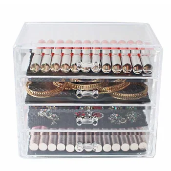 Štyri vrstvy Zásuvky Šperky Úložný Box Priehľadný Akrylový úložný box šperky, kozmetika skladovanie dokončovacie box