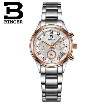 Švajčiarsko Binger dámske luxusné hodinky quartz nepremokavé hodiny plné nehrdzavejúcej ocele Chronograf Žena náramkové hodinky BG6019-W2