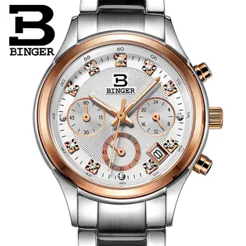 Švajčiarsko Binger dámske luxusné hodinky quartz nepremokavé hodiny plné nehrdzavejúcej ocele Chronograf Žena náramkové hodinky BG6019-W2