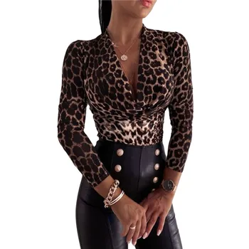 Žena, T Košele Jar Jeseň 2020 Módy Sexy Leopard Dlhý Rukáv T-Shirt Estetické Topy Mujer Camisetas женские футболки