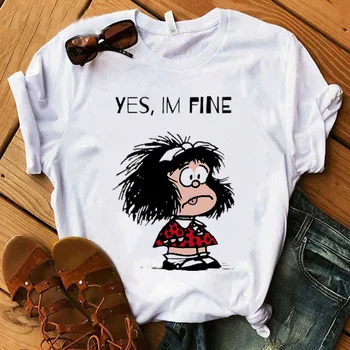 Žena T-shirt cartoon PAZ Mafalda alebo QUIERO Kaviareň vytlačené žena grafické T-shirt Harajuku funny T-shirt žena topy Čaj