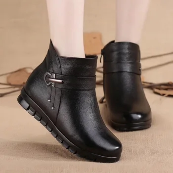 Ženské boot uzol split kožené topánky ženy, zimné topánky, teplé oblečenie členková obuv black kliny zip botines mujer 2020