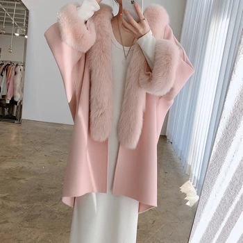 Ženské cardigan kabát kórejský francúzsky elegantné kapucňou ťažký priemysel imitácia noriek kožušiny pribrala teplé stredná dĺžka woolenovercoat