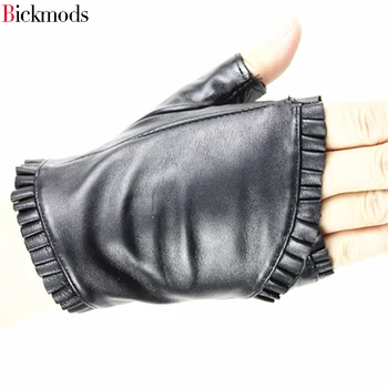 ženské kožené rukavice bez prstov pokrčené čipky štýle semi poukázal rukavice z ovčej športy, jazda jazdy