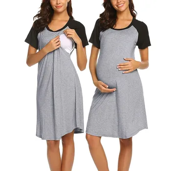 Ženské Kŕmenie Sleepwear Materskej Šaty Krátke Rukáv Dojčiace Dieťa Dojčenie Nightdress Tehotenstva Šaty Pizama Robiť Karmienia