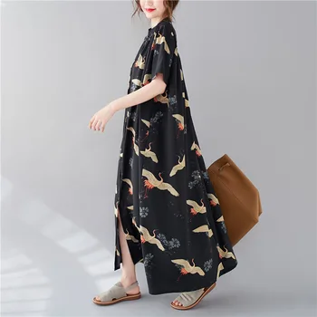 Ženské nové letné plus veľkosť kórejský štýl stand golier dlho tlačidlo cardigan slim voľné tričko šaty