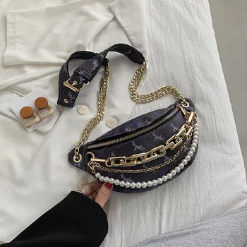 Ženské nové módne zviera tlače hrudníka taška značky luxurydesign pearl crossbody taška ženy kovové, hrubé reťaze pás taška vankúš taška