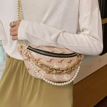 Ženské nové módne zviera tlače hrudníka taška značky luxurydesign pearl crossbody taška ženy kovové, hrubé reťaze pás taška vankúš taška