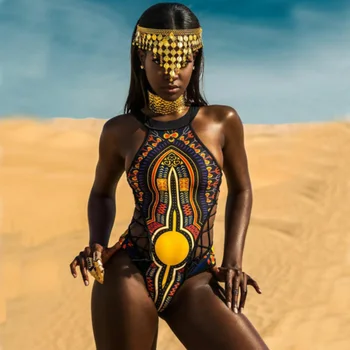 Ženské Plávanie Oblek Vysoký v strede zúžený Digitálna Tlač Afriky Plavky Plus Veľkosť Obväz plavky Ženy Push Up Pláži Biquini