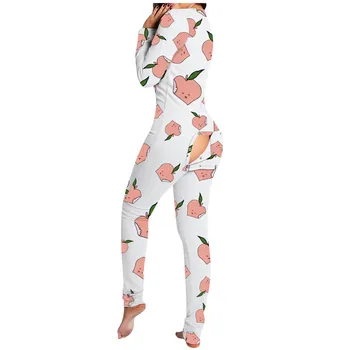 Ženské Tlačidlo nadol Prednej Funkčné Buttoned Klapka Dospelých Jumpsuit Sleepwear Rúcha Noc-šaty, oblečenie pre voľný čas Playsuit Pyžamo d3