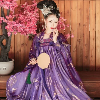 Ženské Čínske Oblečenie Elegantný Dlhý Rukáv, Fialový Kvet Štádium Hanfu Tradičné Tanečné Kostýmy Tang Oblek