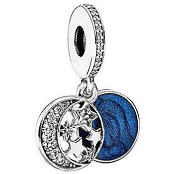 Ženy, 925 Silver Blue Hviezdna obloha, hviezdy, mesiac prívesok perličiek Fit Pandora Prívesky DIY korálky Pre ženské Módne Šperky 2021