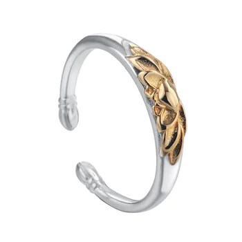 Ženy 925 Sterling Silver Zlatá Farba Prstene, Šperky Lotus Flower Krúžok Pre Ženy Šperky nastaviteľná veľkosť