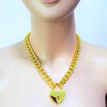 Ženy a muži Sexy Harajuku Ručné Krásy Reťazca Zlatý náhrdelník punk Choker Módne golier pás sladké srdce zámok doprava zadarmo