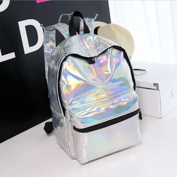 ženy batoh hologram laser batohy dievča školy taška žena jednoduché striebro, kožené tašky holografické sac hlavný