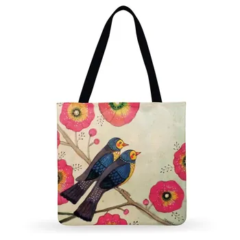 Ženy Bežné Tote Farbu Maľby Bird Tlač Tote Bag Láska Vták, Dámy Ramenní Taška Vonkajšie Plážová Taška Skladacia Nákupná Taška