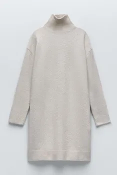Ženy Bežné turtleneck dlhý rukáv pletený sveter ženské šaty zimné nadrozmerná hrubé bežné teplý pulóver šaty 2020 béžová