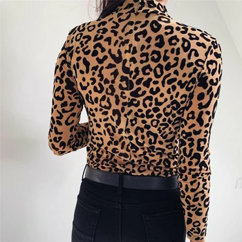 Ženy Blúzky Módne Leopard Tlač Korytnačka Krku Blúzka Jeseň Dlhý Rukáv Košele Strany Dámske Oblečenie Dámske Blúzky A Topy