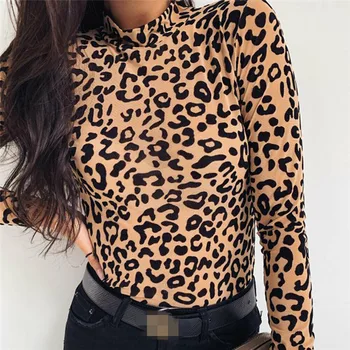Ženy Blúzky Módne Leopard Tlač Korytnačka Krku Blúzka Jeseň Dlhý Rukáv Košele Strany Dámske Oblečenie Dámske Blúzky A Topy