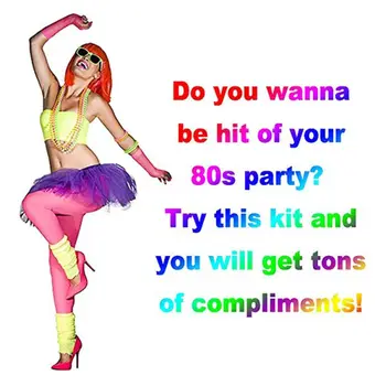 Ženy, Dievčatá 80s Maškarný Príslušenstvo Neon Bezprstové Sieťované Rukavice Korálkový Náhrdelník Náramok na Retro Party Oblečenie Kostým