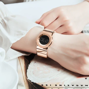 Ženy Digitálne Náramok, Hodinky, Módne Dámy elektronické Hodinky Luxusné Nerezové Náramkové hodinky Vodotesné 30 M Relogio Feminino