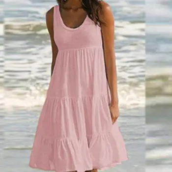 Ženy Dovolenku Letné šaty Pevné bez Rukávov Strany sundress Plážové Šaty žien oblečenie 2021 Vestidos De Festa