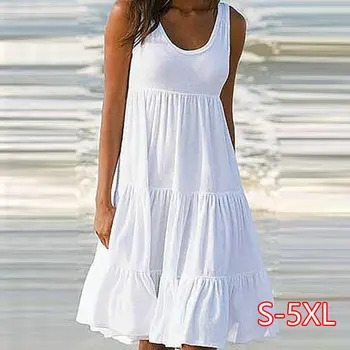 Ženy Dovolenku Letné šaty Pevné bez Rukávov Strany sundress Plážové Šaty žien oblečenie 2021 Vestidos De Festa