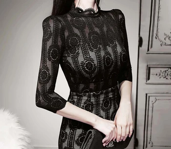 Ženy Elegantnej Čipky Šaty Čierna Ceruzka Šaty 2020 Jar Nový Vybavené Kórea Plášť Klub Party Šaty Vestidos
