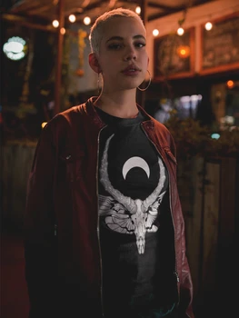 Ženy Gotický Tričko Skull Mesiaca T-Shirt Crystal Mesiac a Smrti Mora Košele Pohanské Satanic Tee Čiar Punk Tees Grunge Košele