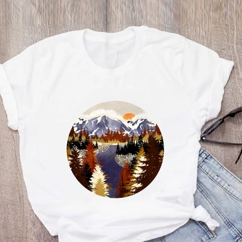Ženy Grafické Rive Horských Dovolenku Vytlačené Roztomilý Letné T-Shirt, Shirt Topy Lady Oblečenie Dámske Oblečenie Čaj Ženský T Tričko