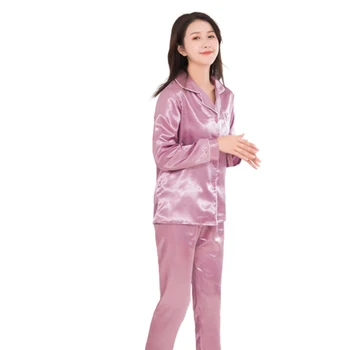Ženy Hodváb Saténové Pyžamo Nastaviť Páry Pevných Farby, Dlhý Rukáv Sleepwear Vyhovovali Plus Veľkosť 2XL Pre Ženy Hot Predaj