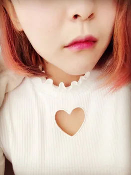 Ženy Japonský Sladká Láska Srdce Duté z Sexy Klesnutie Tričko Pletené Svetre Biela Gilrs Krásne Roztomilé Celý rukáv Knitwear