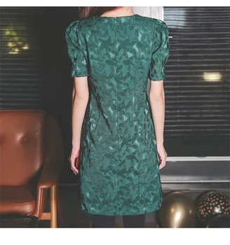 Ženy Jarnej Zelenej žakárové Šaty 2020 kórejský módne Práce Bežné Krátky Rukáv Retro Štíhly A-line Party Šaty Vestidos