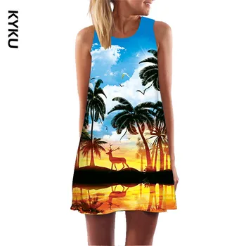 Ženy Jednorožec Šaty 3D Tlač Ročníka Letnej Boho Beach Party Šaty 2020 bez Rukávov Sexy Mini Krátke Príležitostné Voľné Šifón Šaty