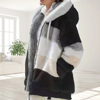 Ženy Jeseň Zimný Kabát Dlhý Rukáv Farebný Blok Zips Úlety s Kapucňou Teplý Kabát, Bundu Plus Veľkosť 5XL Teplé Oblečenie Pre Ženy