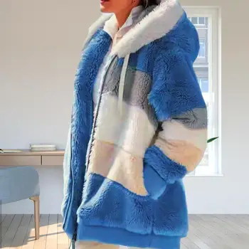 Ženy Jeseň Zimný Kabát Dlhý Rukáv Farebný Blok Zips Úlety s Kapucňou Teplý Kabát, Bundu Plus Veľkosť 5XL Teplé Oblečenie Pre Ženy