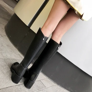 Ženy koleno-vysoké topánky prírodné Kožené topánky plus veľkosť 22-27 cm dĺžka 6typ päty hovädzie kože jeseň a v zime teplé oblečenie obuv