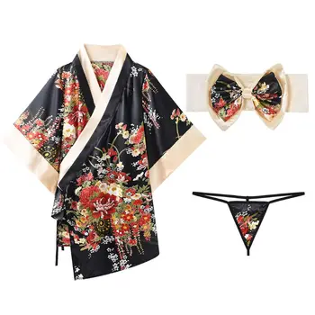 Ženy Krátke Japonské Kimono Yukata Hlboké V-Neck Kvetinový Župan Cosplay Odev M7DD