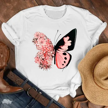 Ženy Lady Cartoon Motýľ Kvetinový Elegantné 2020 Jeseň Jeseň Tričko Oblečenie Tričko Tričko Dámske Top Žena Tlačiť T Grafické T-shirt